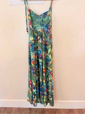 SHEIN Green Tropical Print Midi Dress with Multicolor Accents